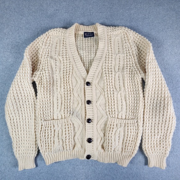 Gaeltarra For Austin Reed Chunky Knit Cardigan Button Men Size 40 Ivory New Wool - Picture 2 of 12